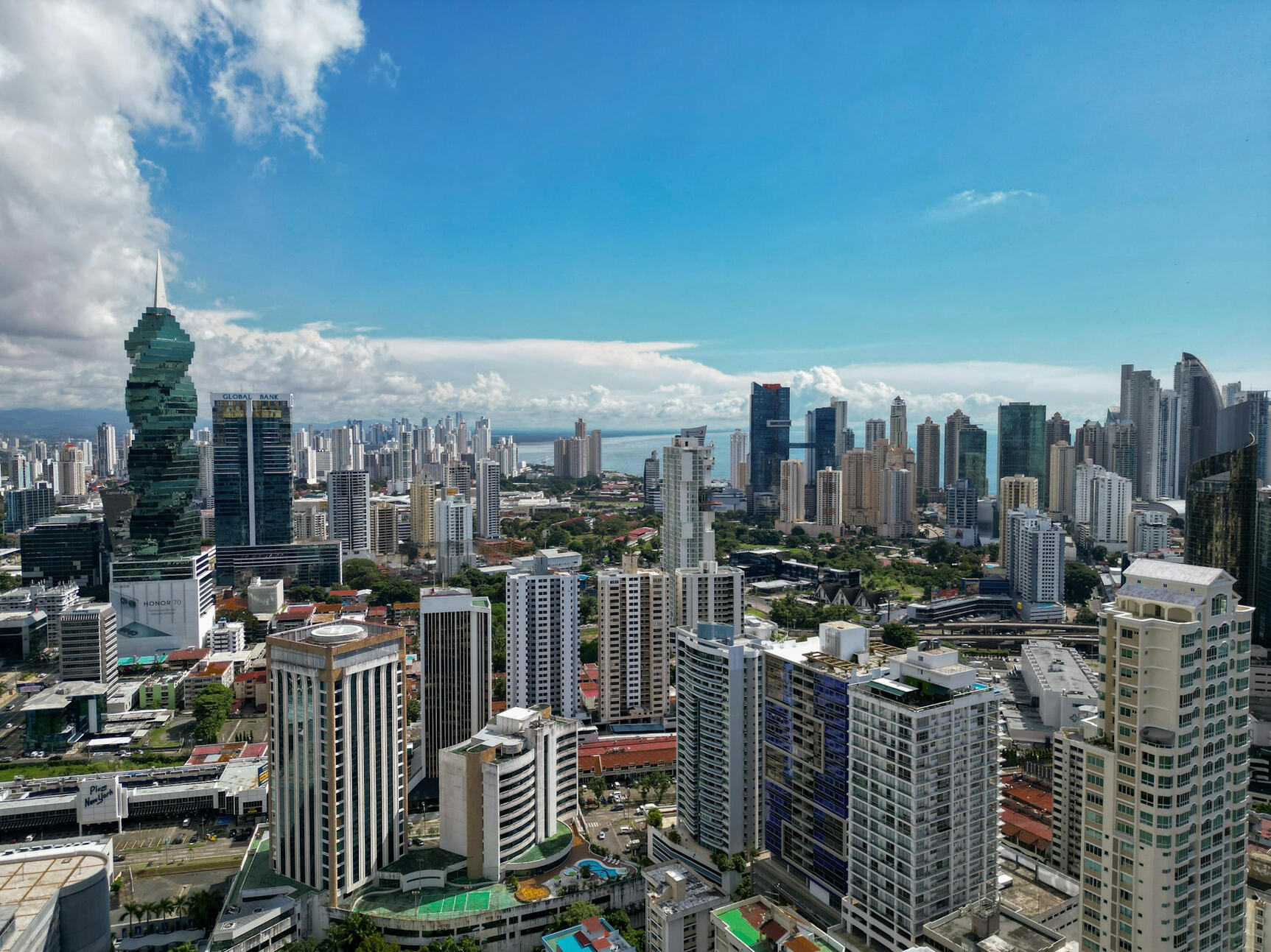 Modern Panama City Skyline A high-rise skyline view of Panama City showing its vibrant, modern architecture
